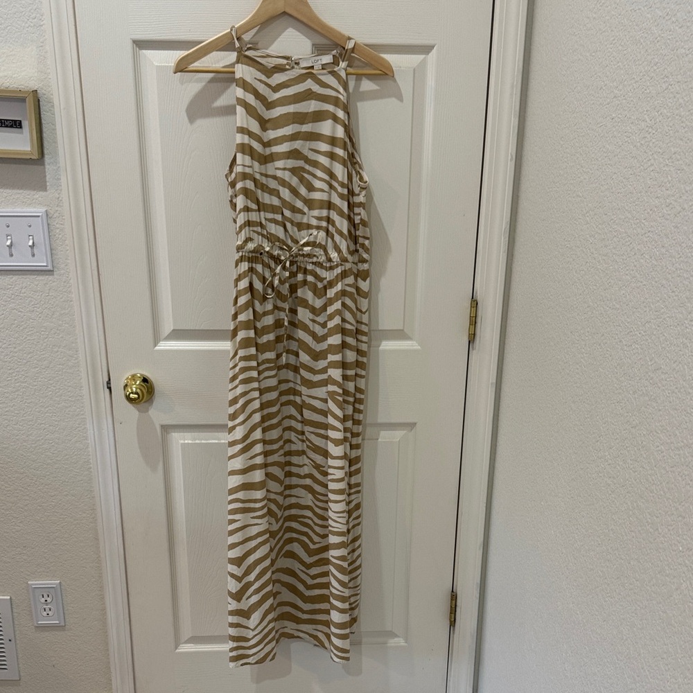 LOFT Zebra Print Maxi Dress in Tan and White